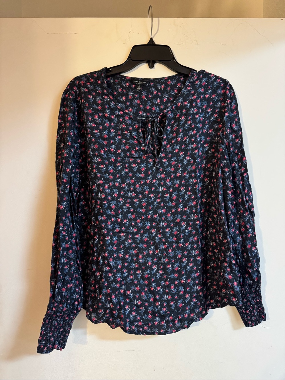 Lucky Brand Navy Floral Tie-Front Blouse